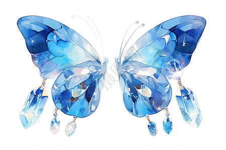 水彩绘制的蓝色蝴蝶图片