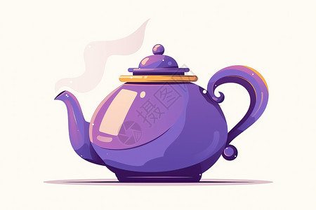 紫色茶壶上冒出蒸汽图片