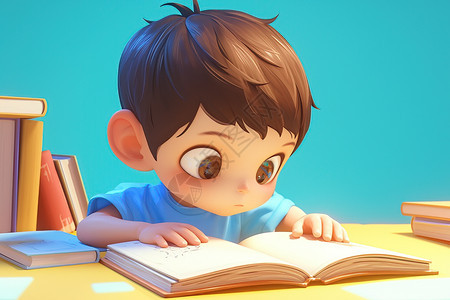 一个男孩正在读一本书图片