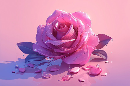 水滴落在粉色的玫瑰上图片