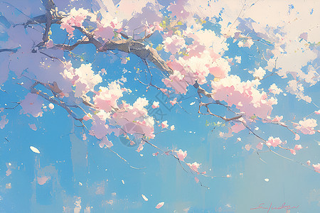 樱花树水彩画图片