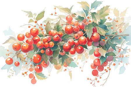 红浆果的水彩画图片