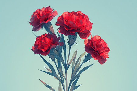 蓝色背景下的一束红花图片