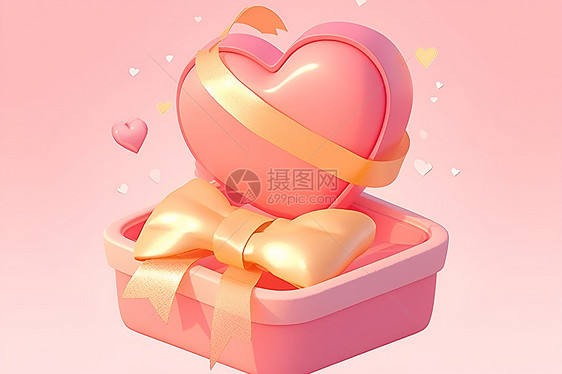 粉色背景下的可爱心形礼盒图片