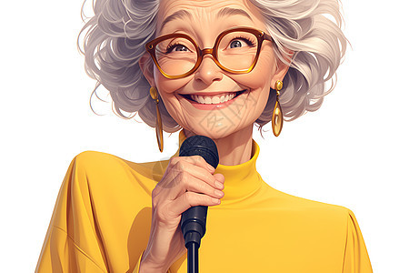 自信唱歌的老太太图片
