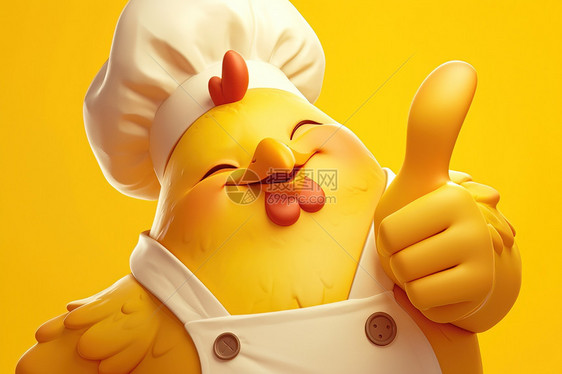 厨师帽子的小鸡向我们竖起大拇指图片