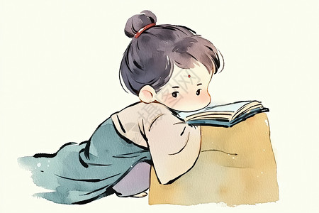 小女孩坐在地上读书图片