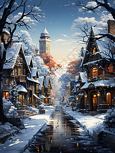 冬季的小镇建筑物图片