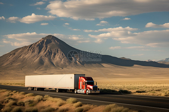 沙漠道路中行驶的卡车图片