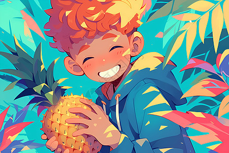 红发男孩的菠萝图片