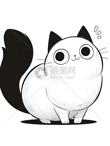 黑白线条画的猫咪图片