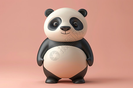 熊猫站在粉色背景前图片