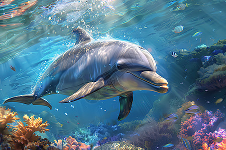 海洋中游动的一只海豚图片