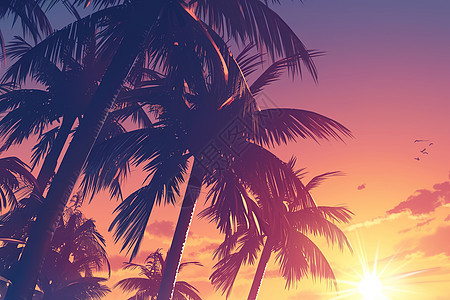 日落下的椰树图片