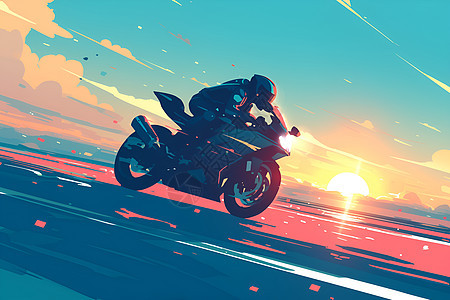 日落中骑摩托车的人图片