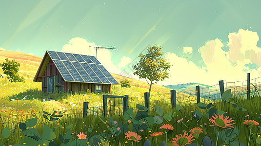 草地上的太阳能小屋图片