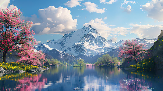 美丽的雪山河流背景图片