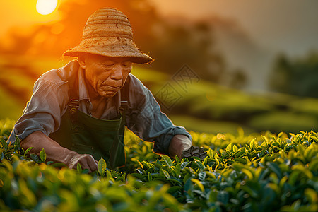 太阳下的茶采图片