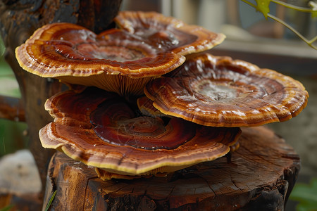 木桩上的蘑菇图片