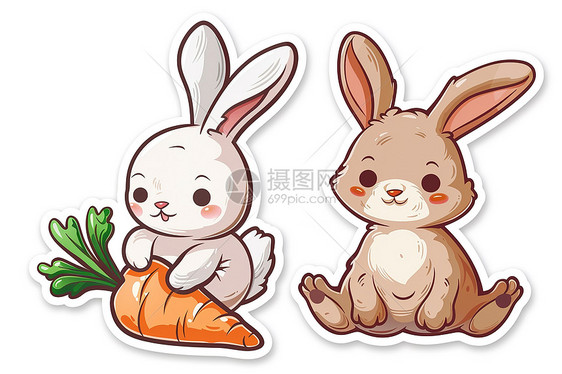 兔子和胡萝卜贴纸图片