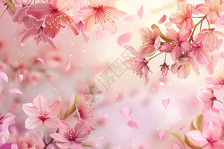 粉色花朵在空中飞舞图片