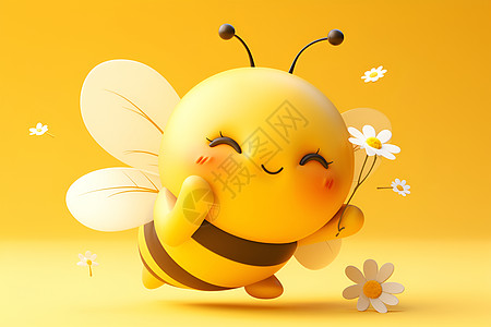 小蜜蜂捧花微笑图片