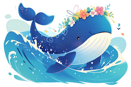 花冠蓝鲸漫游在海洋中图片
