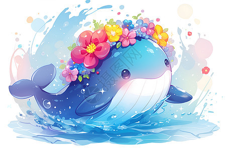 蓝鲸花冠戏水图片
