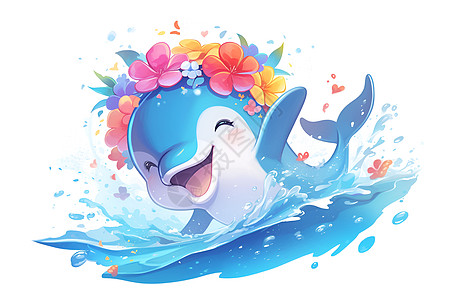 花冠海豚快乐的戏水图片