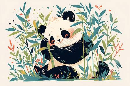熊猫乐享竹子背景图片