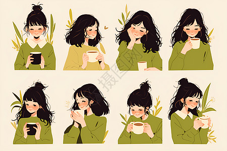 女孩享用咖啡图片
