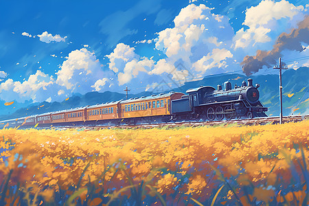 火车和花海图片