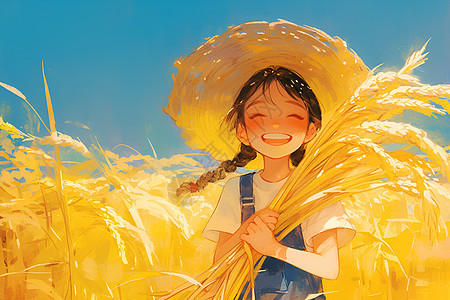 女孩在稻田里图片