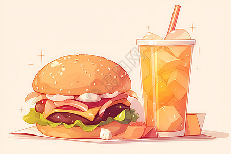 美味汉堡和果汁图片