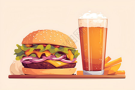 美味汉堡与啤酒图片