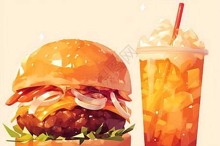 美式汉堡与饮料图片
