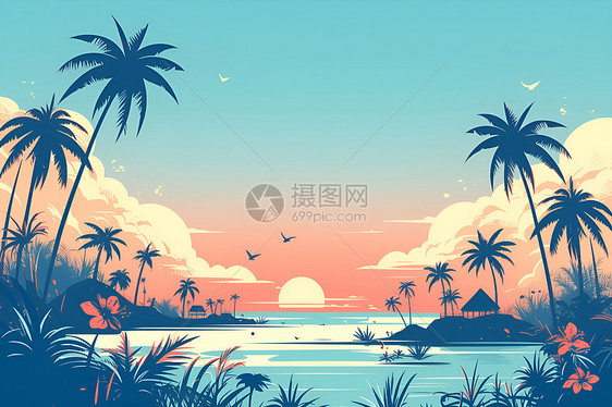日落的热带风光岛屿图片
