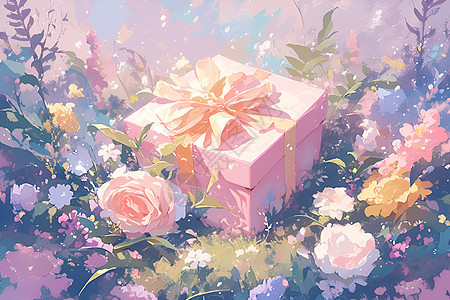 粉色礼盒和鲜花图片