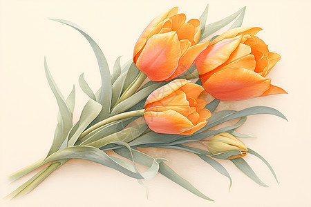 橘色郁金香的水彩插画图片
