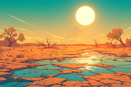日落下的干旱沙漠图片
