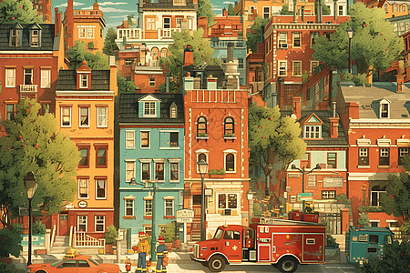 城市街道中的消防车图片