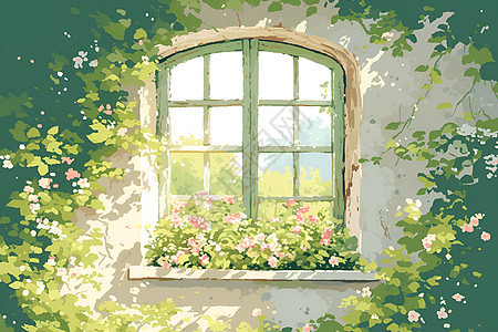 窗户上的植物图片