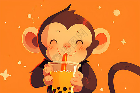 正在和奶茶的动物猴子图片