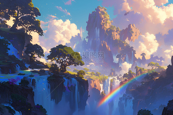 神奇瀑布与彩虹图片