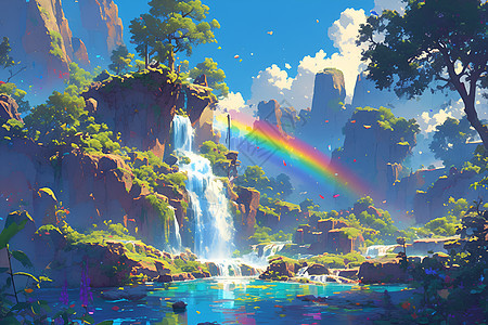 奇幻瀑布彩虹图片