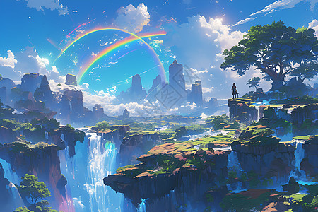 瀑布彩虹景色图片