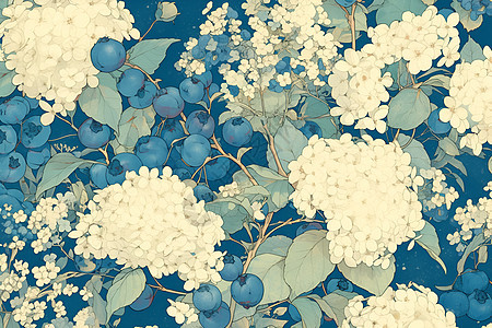 蓝莓与白花图片