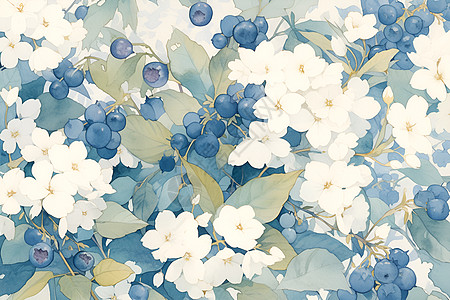 白花盛放的蓝莓树图片
