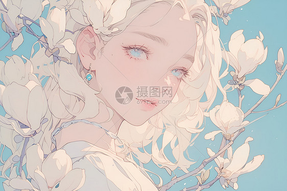 鲜花与少女图片