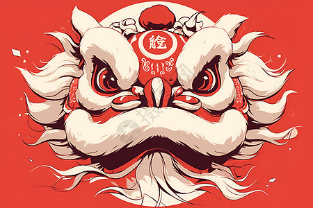 红白相间的中国狮舞图片